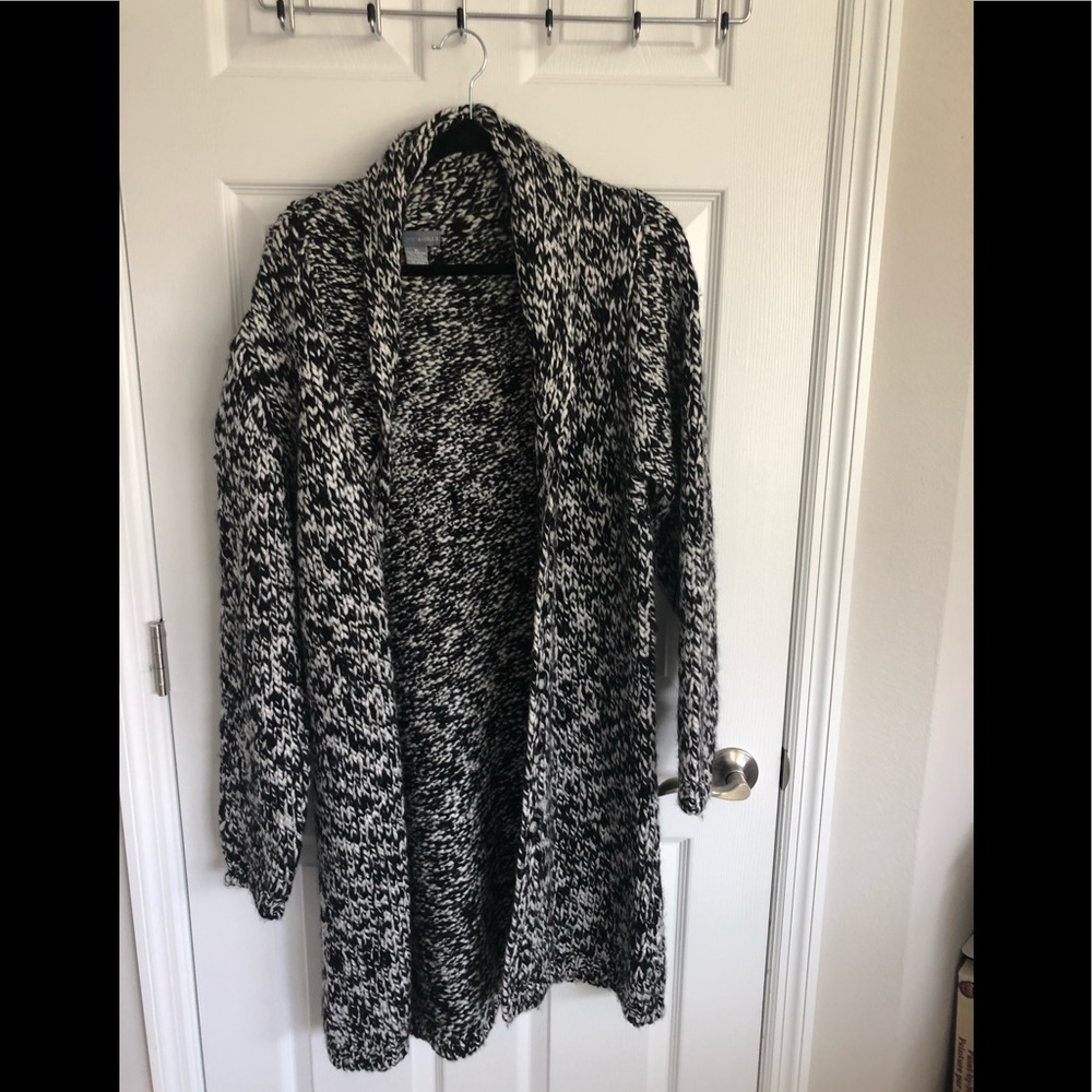 Black and white 50% wool long sweater